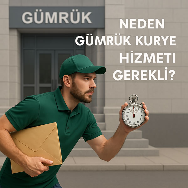 Gümrük binası önünde elinde evrak ve kronometre tutan kurye